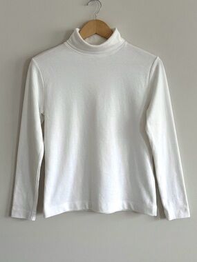 Dress Barn White Long Sleeve Turtleneck Top 100% Cotton Medium